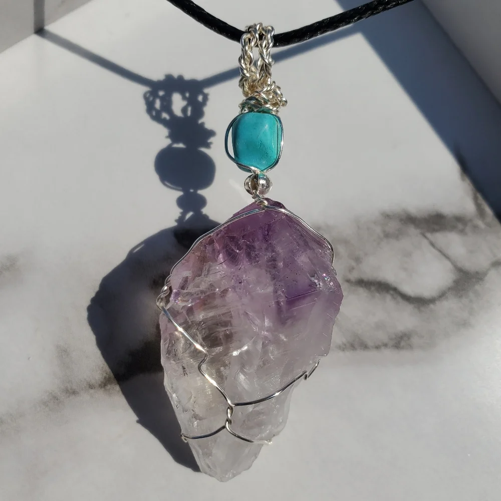 ๐2 for $30 - Genuine Raw Amethyst Wire-wrapped Necklace - Picture 3 of 7